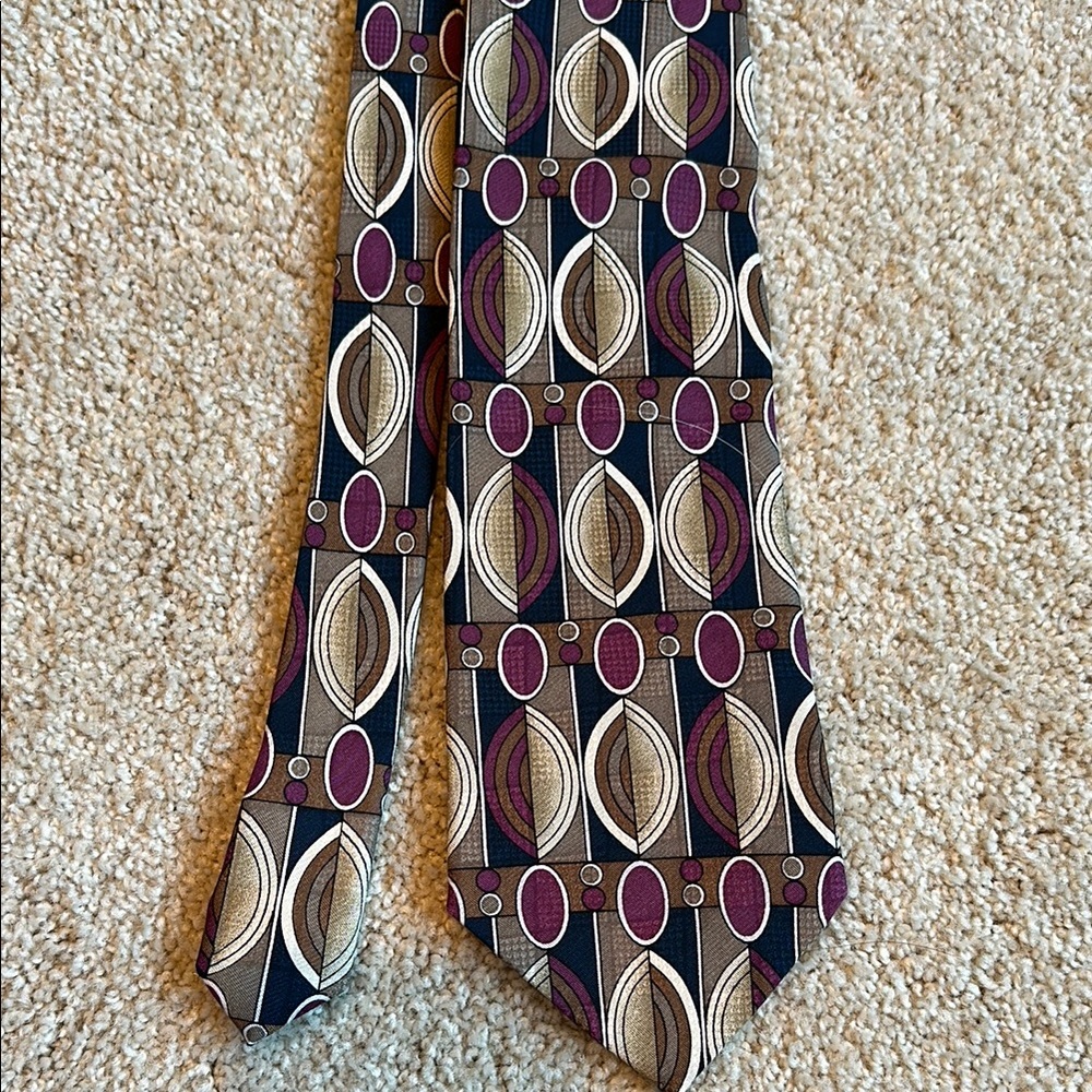 Geometric Patterned Tie - navy, Purple, Gold
